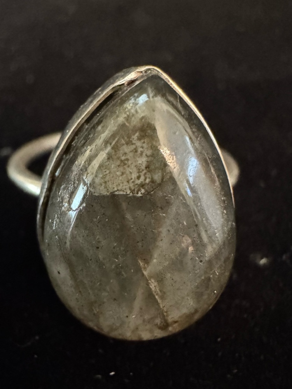 Teardrop‎ Labradorite Sterling Silver Ring - Gray